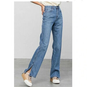 Insane gene 90s loose wide straight jeans with slits at bottom hem